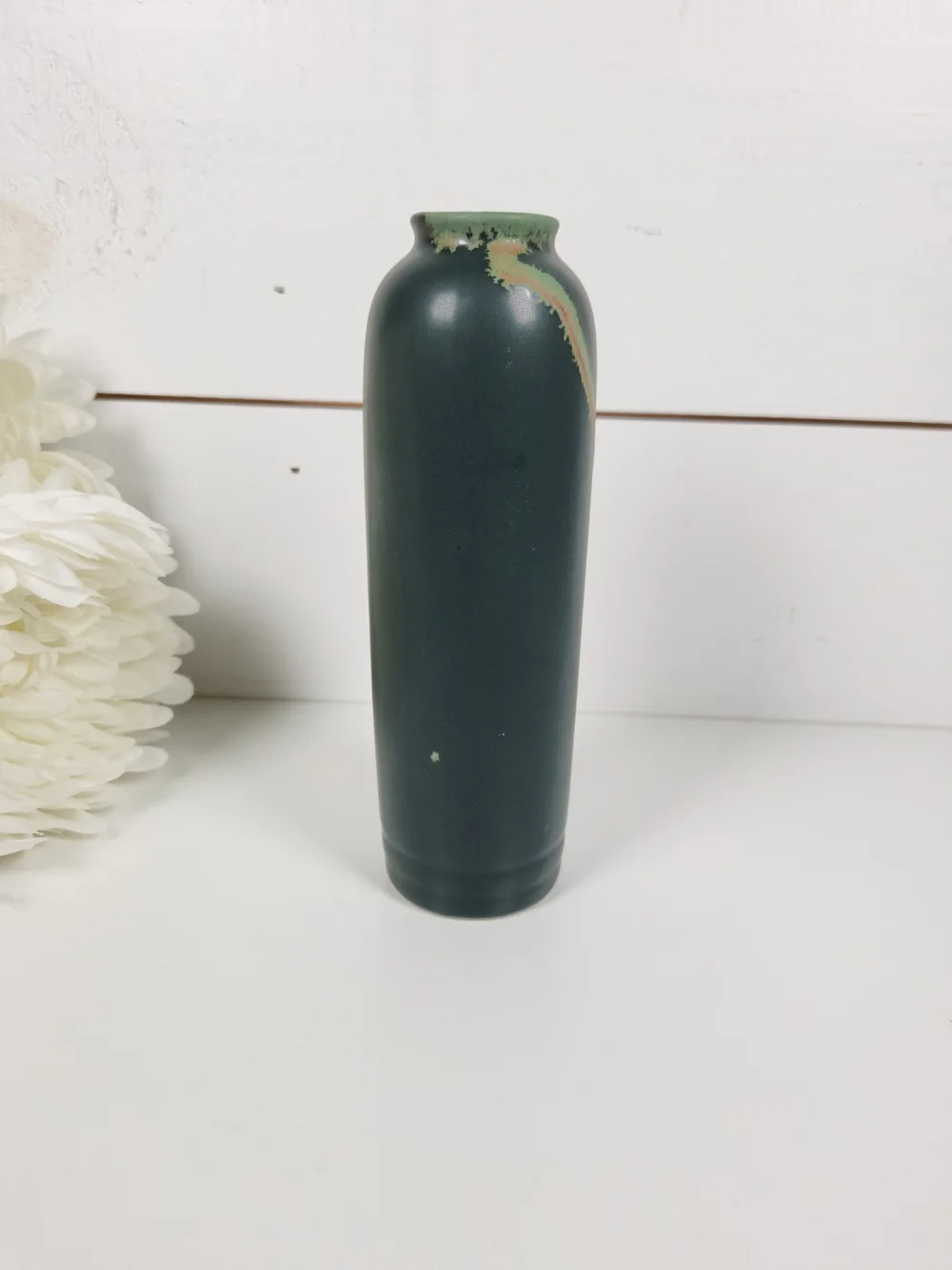 Vintage Dark Green Pottery Art Vase 6.75